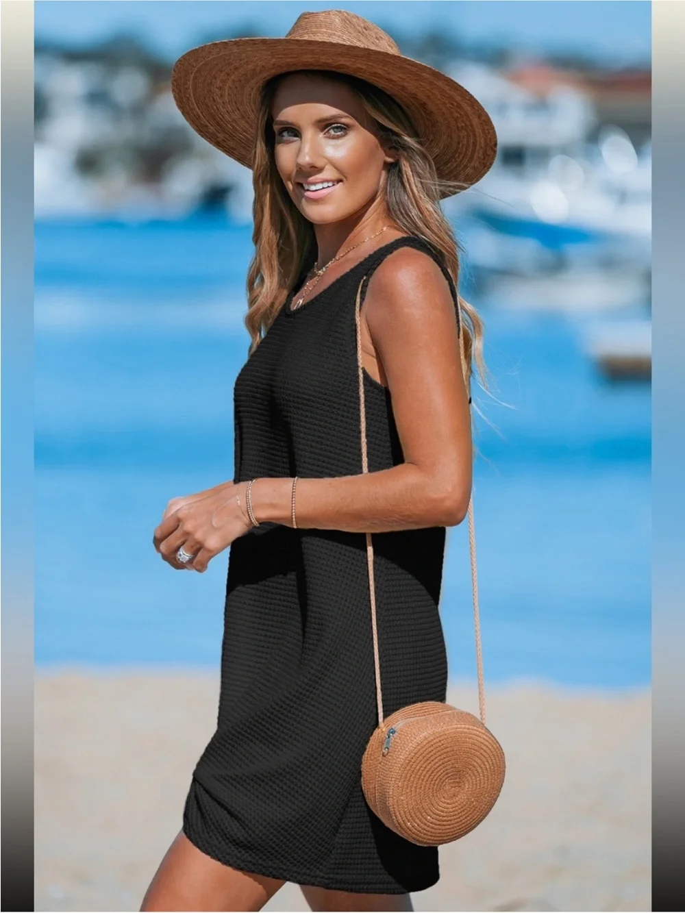 NWOT Cupshe Black Sleeveless Twisted Hem Mini CoverUp